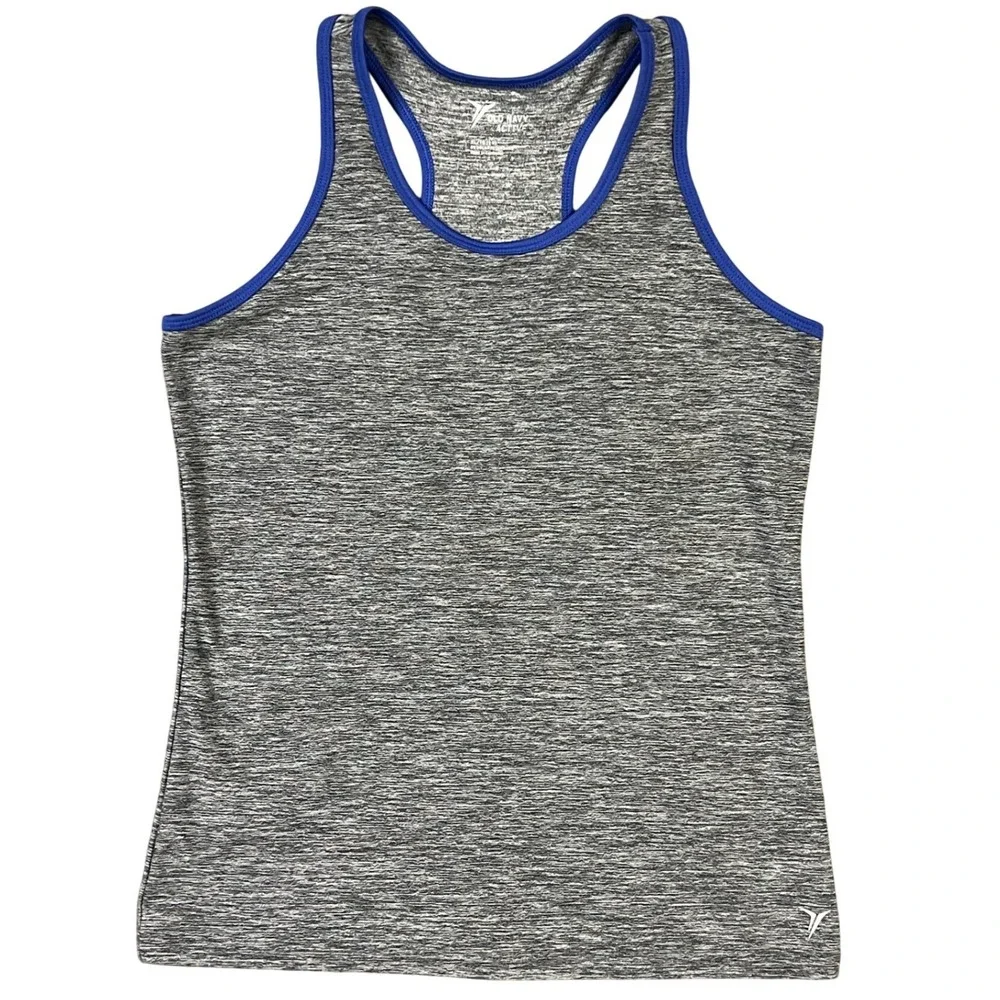Old Navy Active Tank Top Kids XL 14 Grey Blue Space Dye Racerback Athletic Shirt